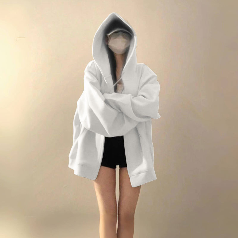 美式复古街头连帽卫衣女秋oversize薄款外套chic慵懒开衫上衣|undefined