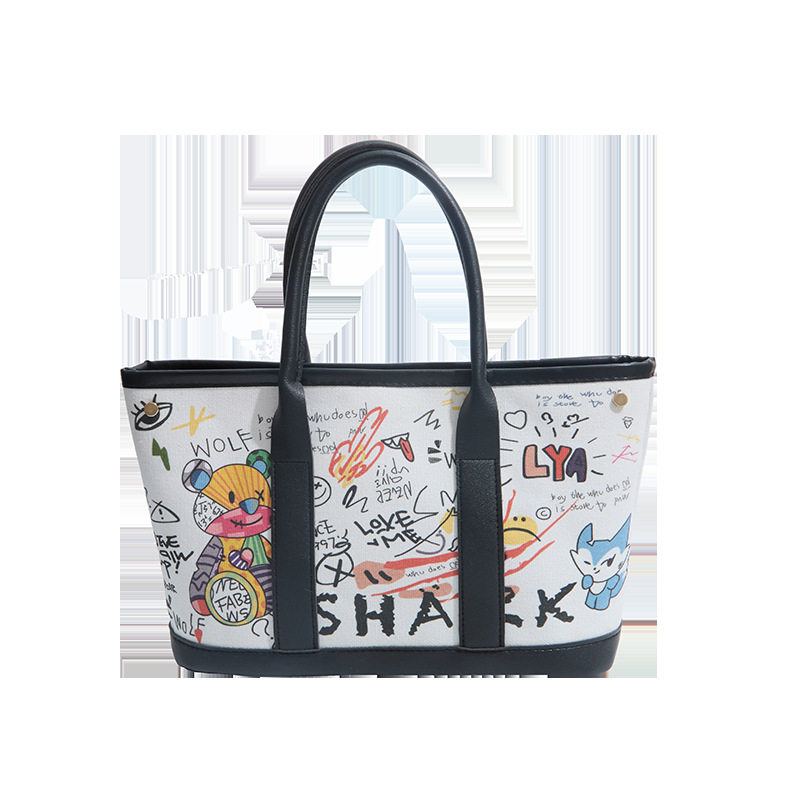 Invierno nuevo bolso de mujer personalidad graffiti portátil 2026 letras casuales Bear Tot bolso de cubo de hombro mochila