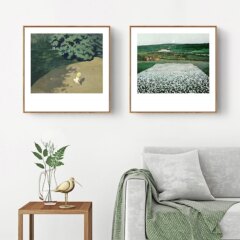 Nordic original wood, fresh and stylish living room wall decoration painting, literary landscape oil painting, niche art restaurant wall hanging