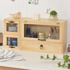 復古實木收納櫃桌面防塵水杯收納盒抽屜式置物架學生化妝品儲物盒