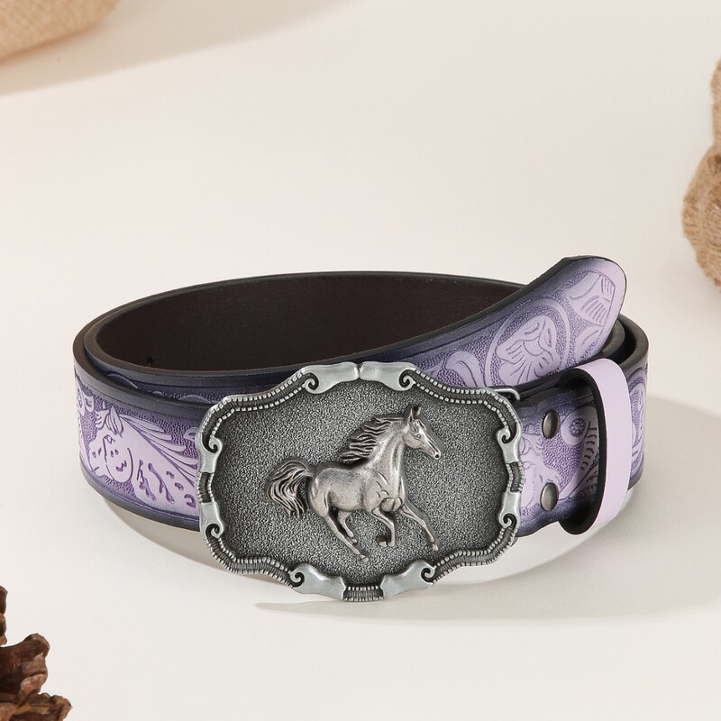Cross-Border Spot Wholesale Western Cowboy Handsome Belt Trendy Stylish Pu Leather Horse Embossed Alloy Ancient Silver Horse Cross-Border Spot Wholesale Western Cowboy Handsome Belt Trendy Stylish Pu Leather Horse Embossed Alloy Ancient Silver Horse