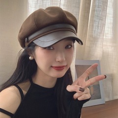ココナッツの乳のカレー ~ 韓系の新型の秋冬の毛はベレーの帽子の女性の復古の甘美な百合の気質のファッションの八角の帽子です。