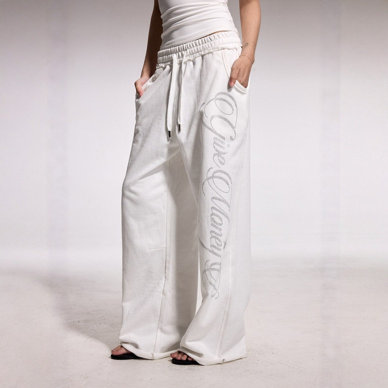 American Retro Rhinestone Drawstring Loose Casual Pants for Women Wide-Leg Sweatpants Long Pants Smfk Pants Women's Clothing Thirteen Rows