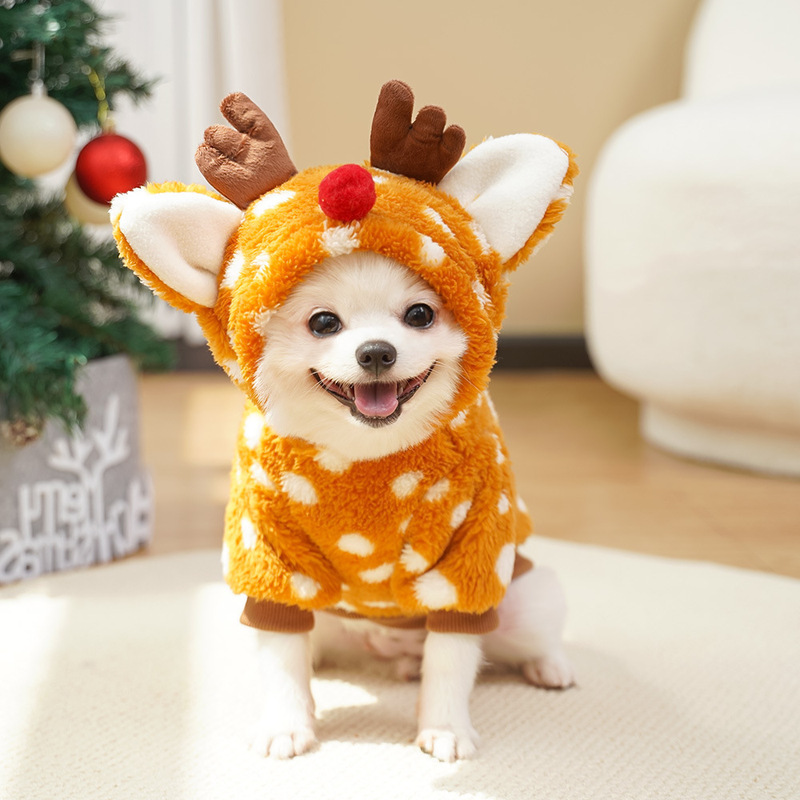 ペット犬クリスマス服二本足ヘラジカ秋冬プラスベルベット小中型犬フレンチドゥ変身服かわいいペット服|undefined