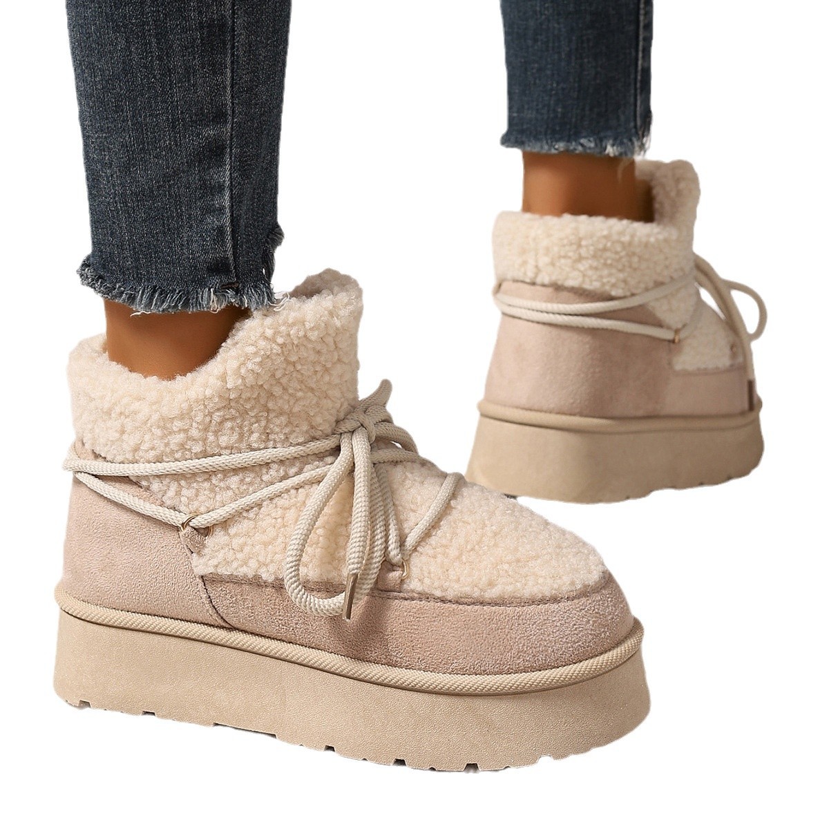Autumn and winter new fashion cashmere thickened warm short tube slip-on elastic snow boots_voghion.com