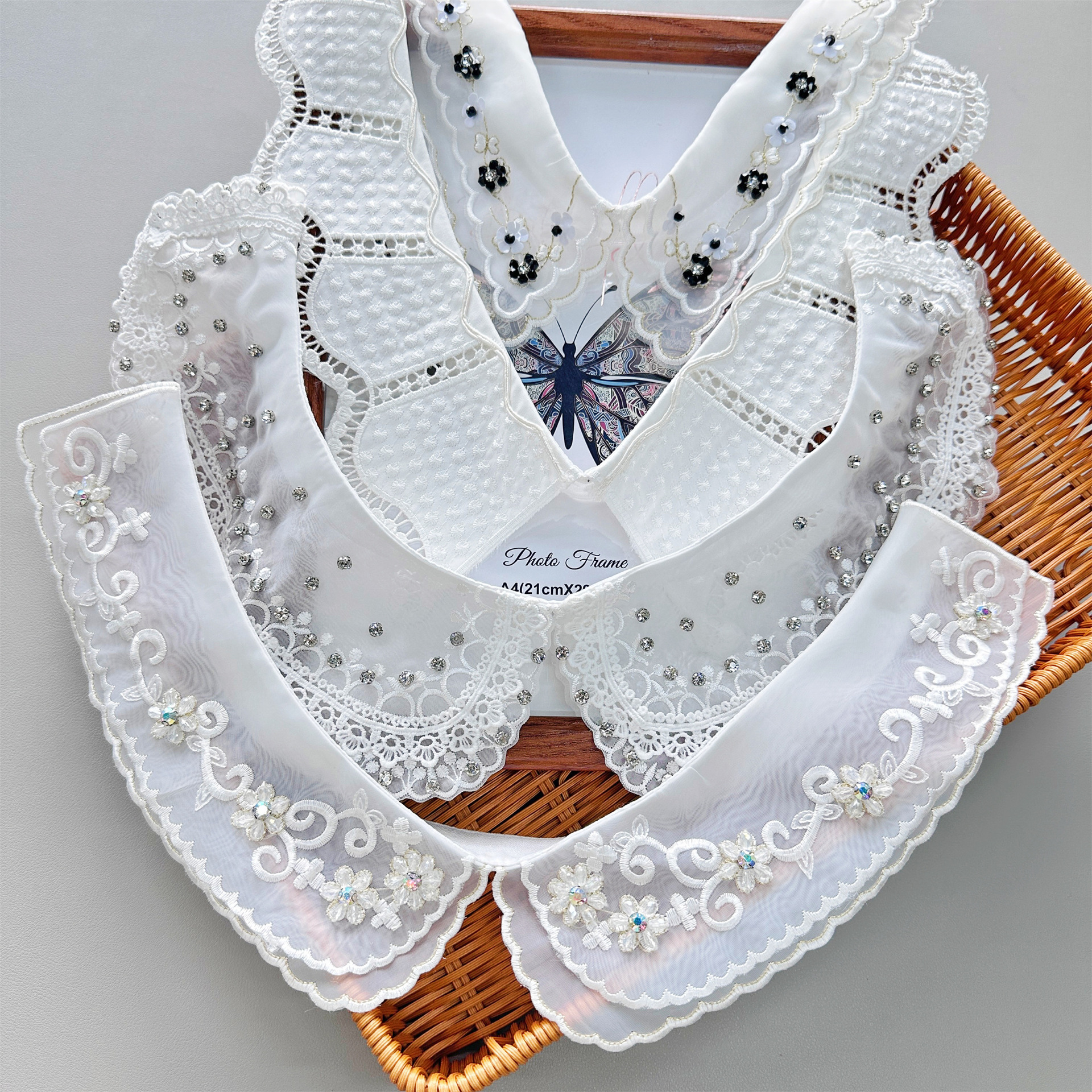 Nueva perla de encaje estilo Chanel collar de flores de lentejuelas de encaje falso collar de la camisa del todo-fósforo de las mujeres multi-funcional hebilla collar decorativo image 3