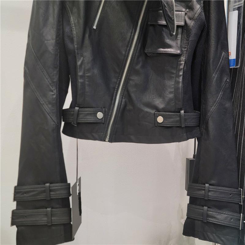 2025 otoño nuevo estilo de moda de collar vertical con cremallera empalme de punto de mujer delgada y delgada chaqueta de motocicleta