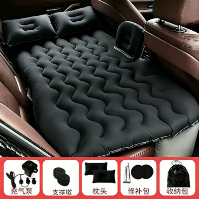 Vehicle-mounted inflatable bed, Bed, Suv Universal Car Rear - deep-black-rear-wave-pattern-inflatable-bed-storage-piers2-pillows2