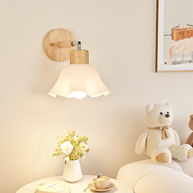 lámpara de pared de viento de madera dormitorio lámpara de cabezal de cama ajustable nórdica sala de estar pared de fondo pasillo lámpara de pared L271