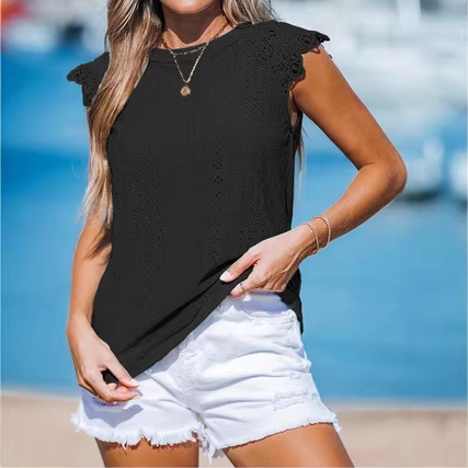 2026 Cross-Border Amazon V Aliexpress European and American Women's Lace Patchwork Eyelet Sleeveless T-Shirt 2026 Cross-Border Amazon V Aliexpress European and American Women's Lace Patchwork Eyelet Sleeveless T-Shirt