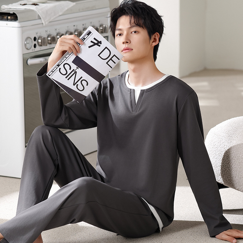 Men's Modal Long-Sleeve Pajamas with Long Pants, Thin Men's Winter High-Quality Long-Sleeve Set, Trendy Homewear