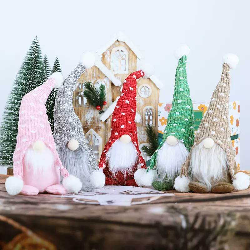 跨境新品森林人白胡子无脸娃娃圣诞北欧森林人针织帽坐姿公仔摆件