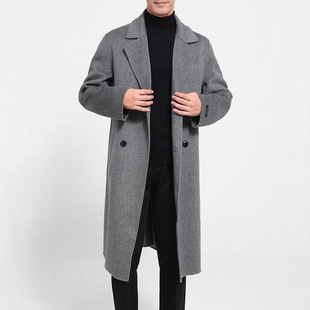 24 New Autumn and Winter Men's Double-Breasted Over-The-Knee Outwear Mid-Length 100 Wool Woolen Windbreaker Thickeneded Loose Outwear