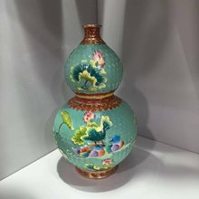 大清乾隆精雕刻重工彩鸳鸯戏水葫芦瓶中式摆件文玩古董仿古瓷收藏