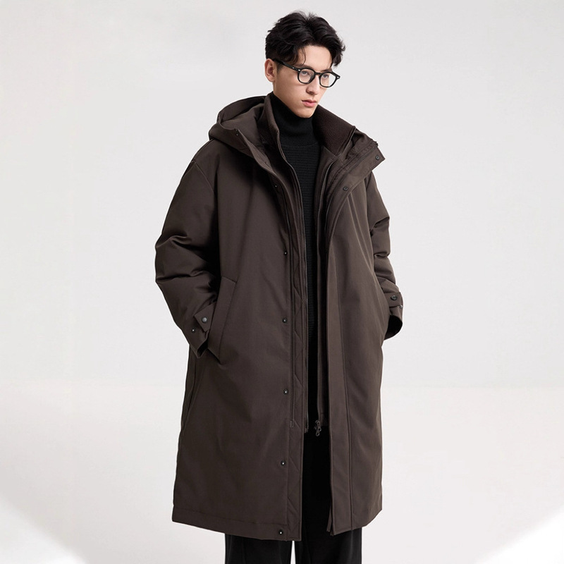 90 down Men's Windbreaker Style down Jacket 25 Winter New Warm Mid-Length Hooded Fake Two-Piece Jacket