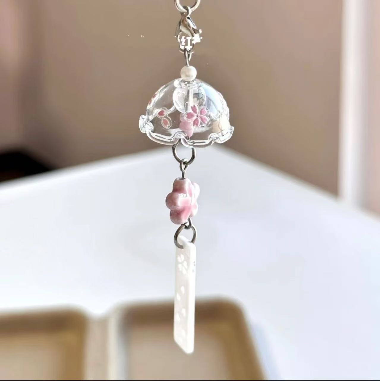Spring Cherry Blossom Wind Chime, Handmade Beaded Simple DIY Instagram Phone Chain, Cute Guka Booklet Camera Bag Charm