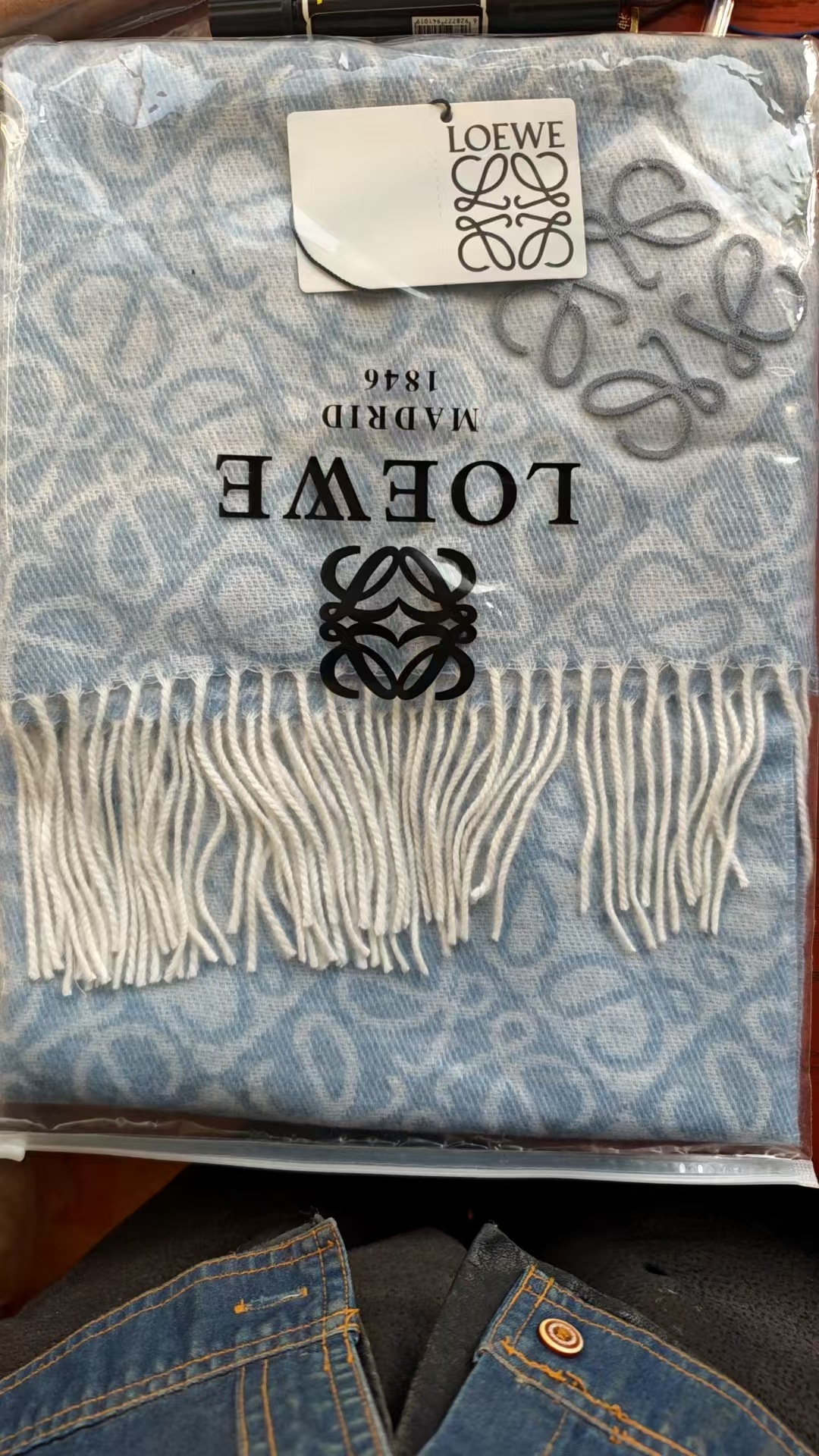 ラオルー スカーフ購入 24冬新作 チェッカーボード ミルクティーカラー スカーフ ウール フリンジ ショール BBR