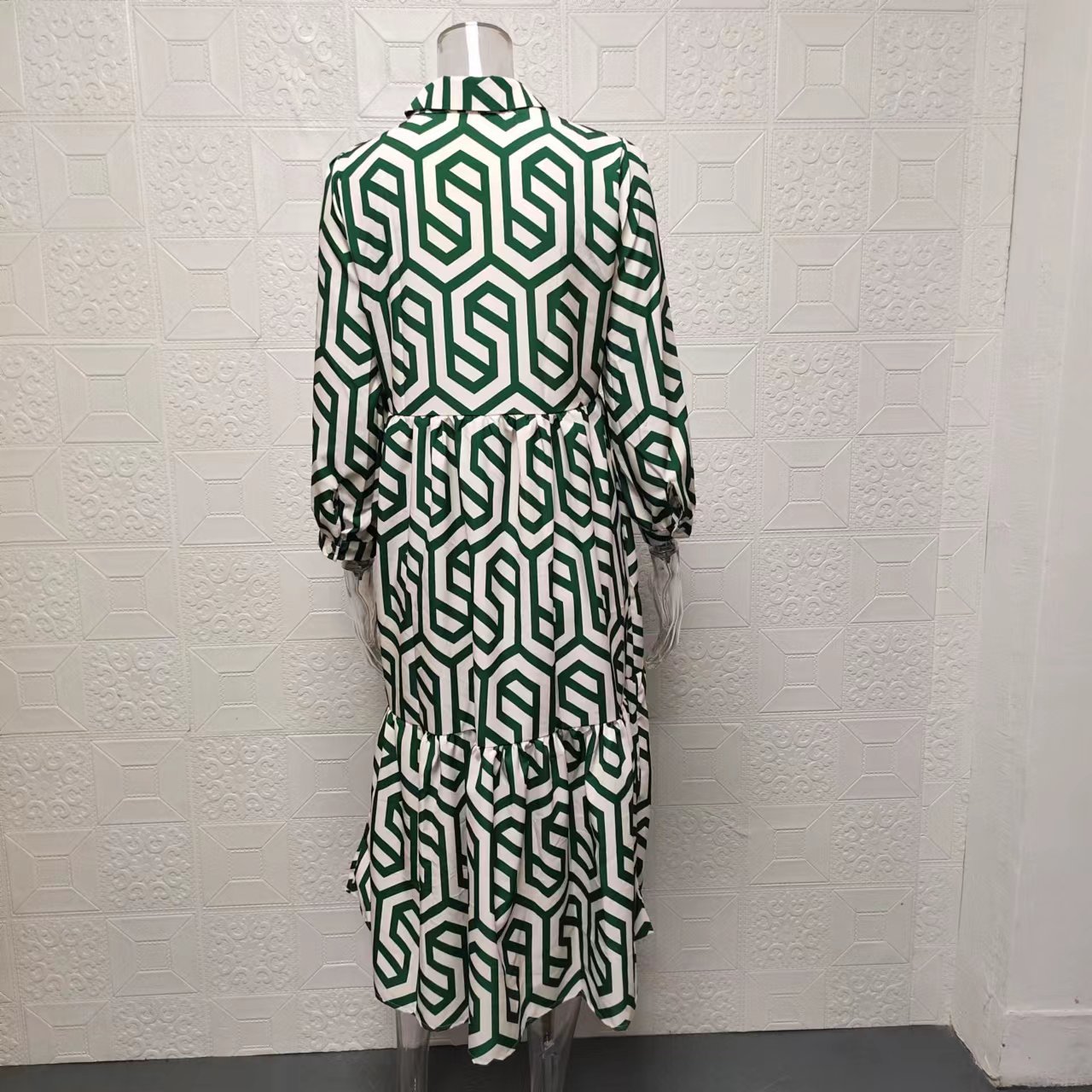 Frau Normales Kleid Strassenmode Ablehnen Drucken Lange Ärmel Geometrisch Maxi Langes Kleid Ferien Täglich display picture 4