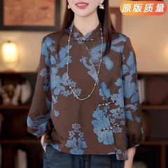 气质减龄印花国风上衣2025秋季新款时尚洋气设计感立领盘扣小衫潮