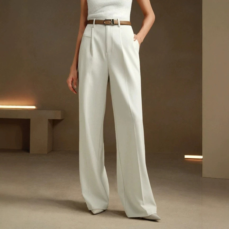 2025 Cross-Border European and American Autumn New Women's High-Waisted Versatile White Straight-Leg Floor-Length Drapey Suit Pants 2025 Cross-Border European and American Autumn New Women's High-Waisted Versatile White Straight-Leg Floor-Length Drapey Suit Pants