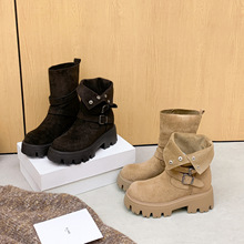 增高9cm~两穿中筒短靴女2025新款秋冬季小个子显瘦美拉德马丁靴子