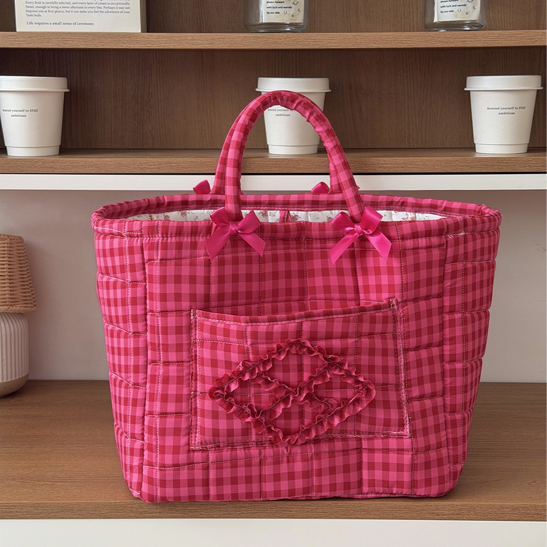 Cross-border Dragon Fruit Storage Basket, New Style, French Retro Quilted Storage Basket, Sweet Bow Handbag