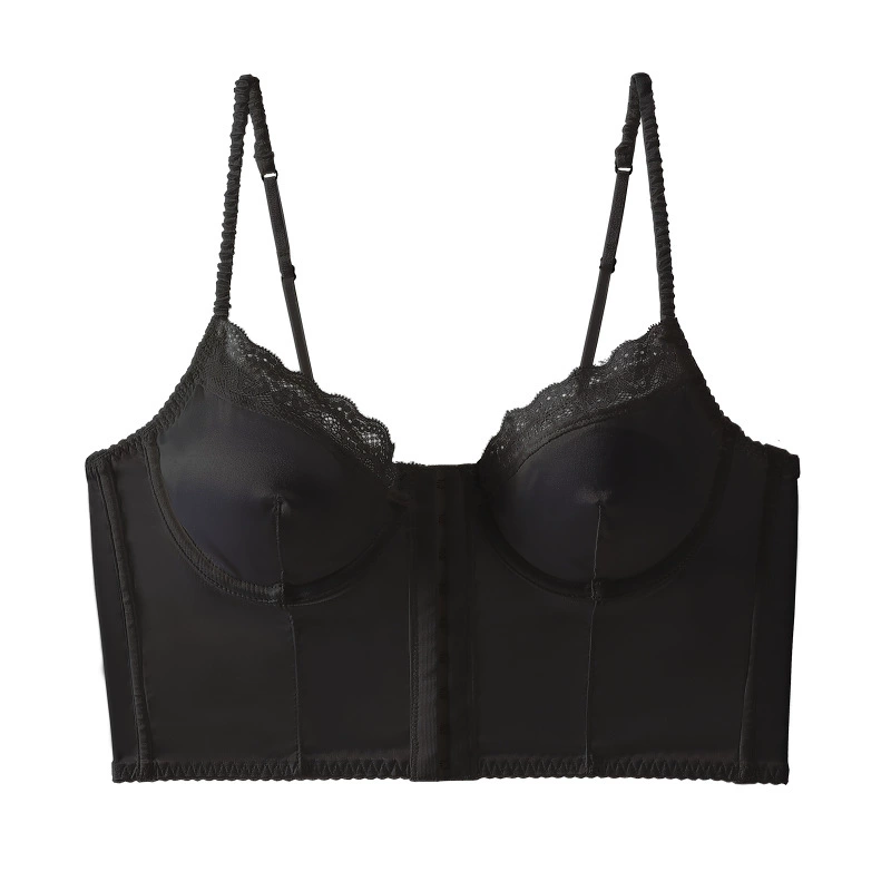 Longline Bustier Vest Bra, Satin Stretch, Removable Soft Wire Cups, Sizes S–XL