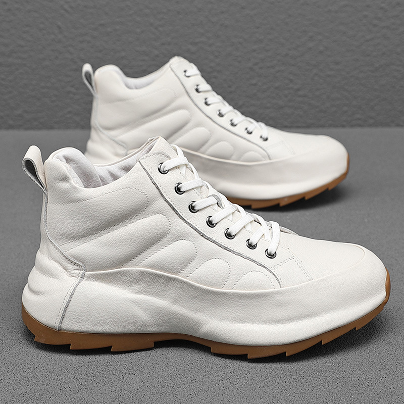 2026 Spring Hot-Selling Genuine Leather Men's Shoes European Fashion Casual Trendy High-Top Height-Increasing Platform Dad Shoes