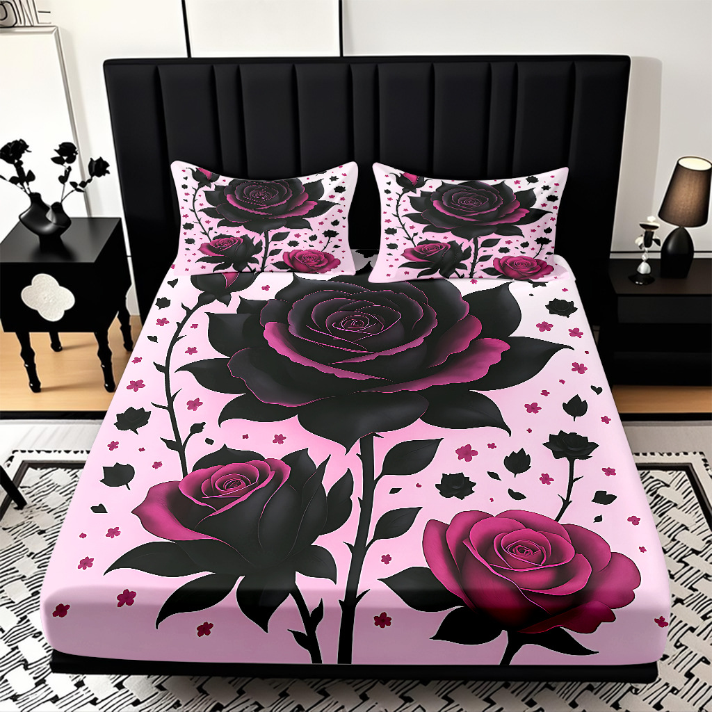 TEMU / JIT serie de flores de rosa multicolor 3D impresión digital set de cama para diseñar el fabricante de la fuente