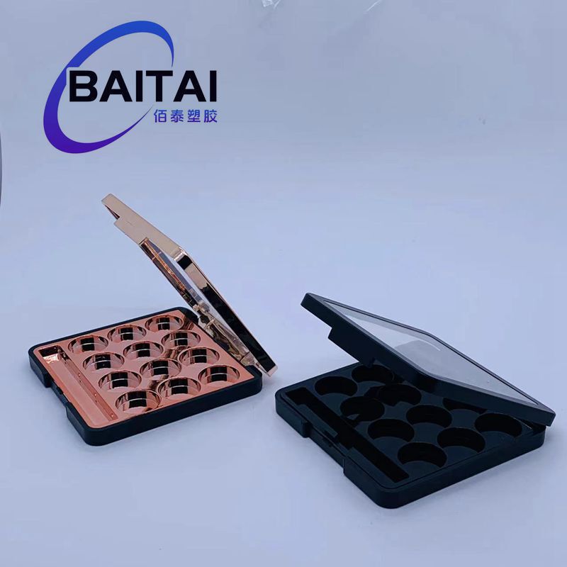 12-color Powder Box, Eye Shadow Box, Multi-grids High-gloss Contouring Box, Empty Box Packaging Material, CustomiZable Z Flip-top Round Grids Blush with Brush