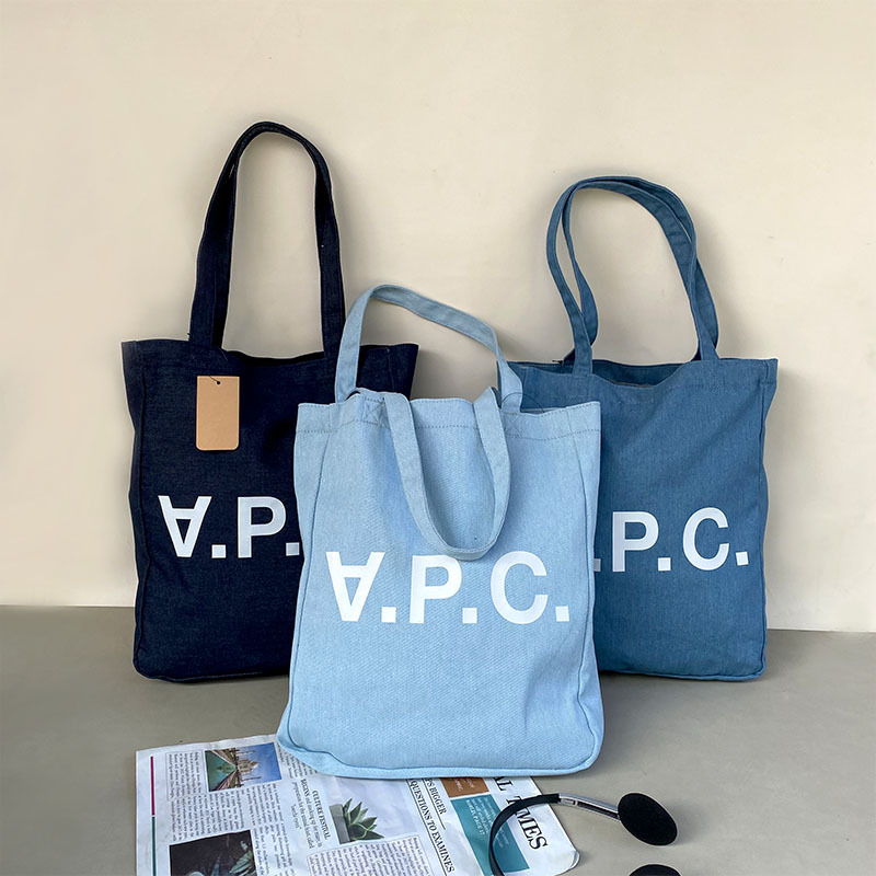 Single Shoulder Canvas Bag Simple Tote Bag Student Class Commute Artistic Denim Canvas Bag_voghion.com