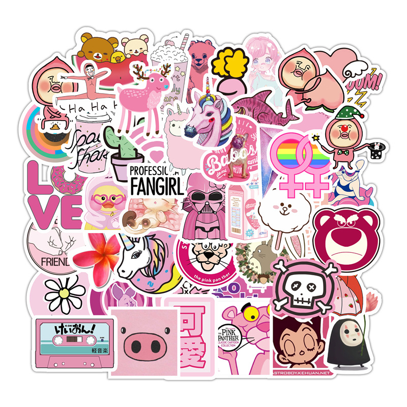 50粉色屁桃君独角兽可爱少女小清新亚马逊行李箱贴纸涂鸦手机贴画