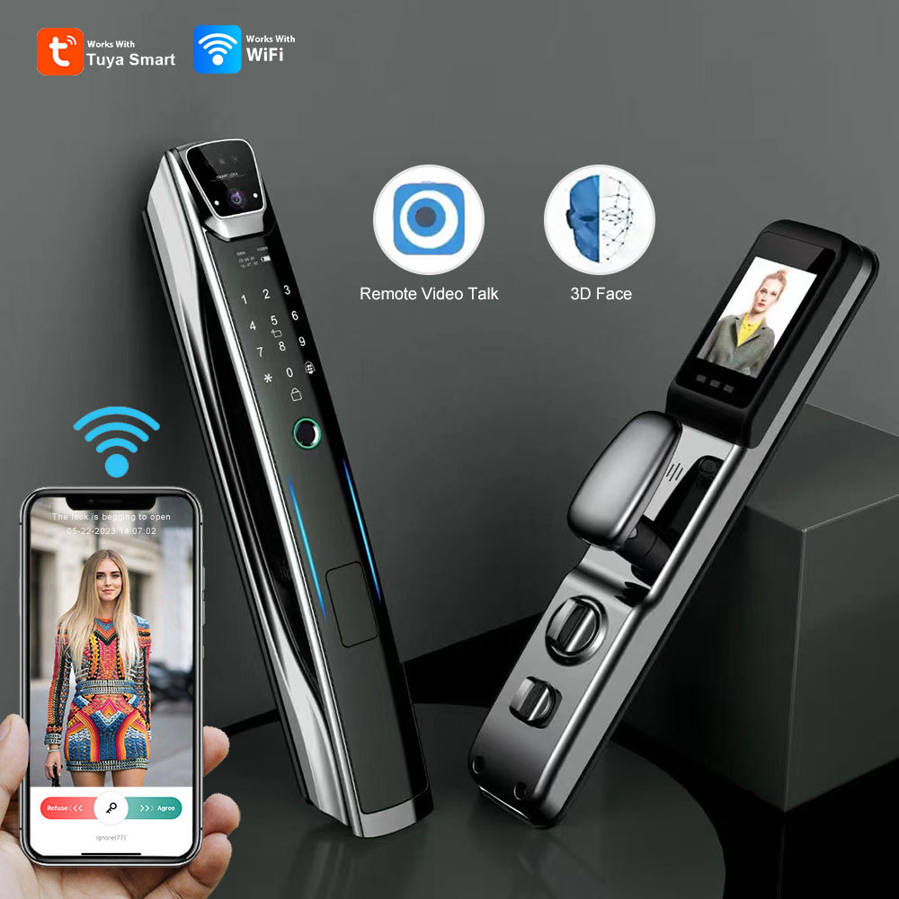 智能锁涂鸦WiFi3D人脸识别可视全自动家用密码锁防盗门指纹锁批发