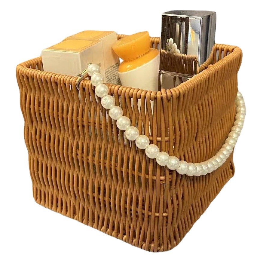 Caja de regalo de almacenamiento de ratán Estilo nórdico paja cesta de flores de mano Almacenamiento de escritorio creativo misceláneas cesta tejida cesta de flores
