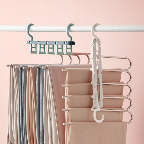 Stainless steel pants hanger, multi-functional pants clip, plastic extendable clothing hanger, foldable multi-layer metal rod pants hanger