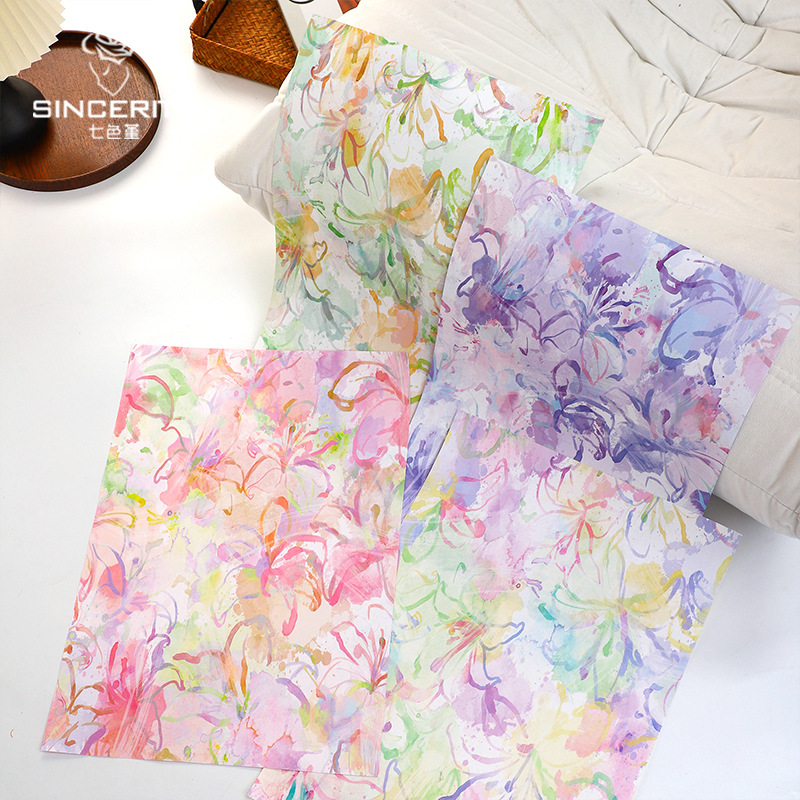 Papel de embalaje floral colorido romántico de siete colores, embalaje de regalo hecho a mano de bricolaje, floristería, papel de embalaje de flores