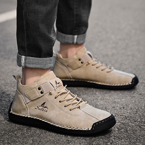 Autumn/Winter New Arrival Plus Size Short Boots Men's Hand-Stitched Leather Shoes Foreign Trade Leisure Cross-border Martin Boots Men's Lazy Shoes