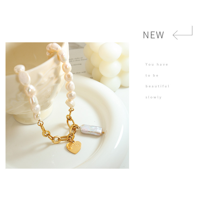 French Style Heart Shape Titanium Steel Pendant Necklace Pearl Plating Stainless Steel Necklaces Colorza_colorza_5