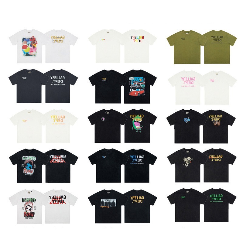 gallery dept printed short sleeve American fashion brand retro distressed vintage high street loose round neck T-shirt for men