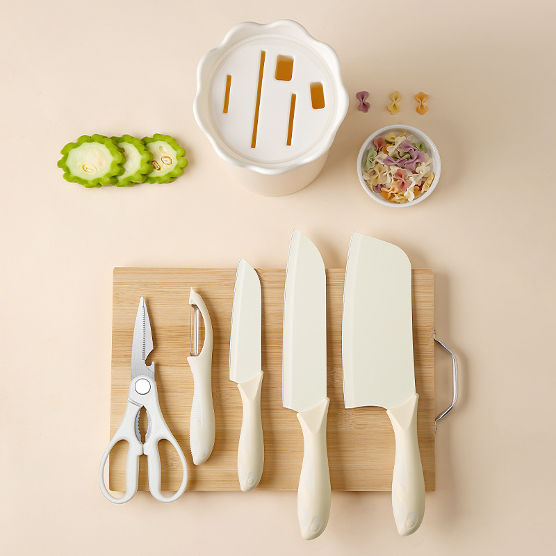 Juego de cuchillos de acero inoxidable blanco Juego de cuchillos de cocina Juego de cuchillos de corte Juego de cuchillos de seis piezas para el hogar Comercio exterior