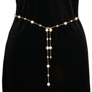 Europe and the United States cross-border jewelry ins sexy pure wind imitation pearl waist chain women's fashion simple metal chain body chain