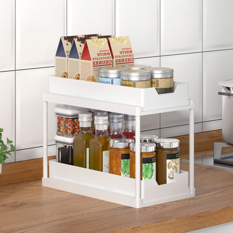 双层抽拉式厨房调料架收纳整理架子简易卧室客厅桌面多功能水槽架