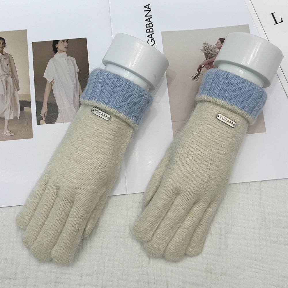 Otoño y invierno de color sólido nuevo guante de punto de moda con pantalla táctil al aire libre a prueba de viento y calor a prueba de frío de cinco dedos guantes largos