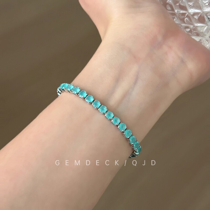 Summer Cool Lake Blue Diamond Bracelet, High-End, Light and Luxurious Bracelet, Korean Style Cool Style Niche Jewelry