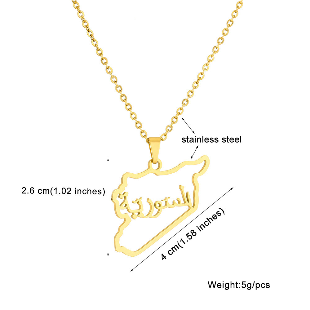 Edelstahl-Halskette mit Karte und Flagge der Syrischen Freien Armee für Männer und Frauen, Paar-Pullover-Kette, Zubehör_voghion.com