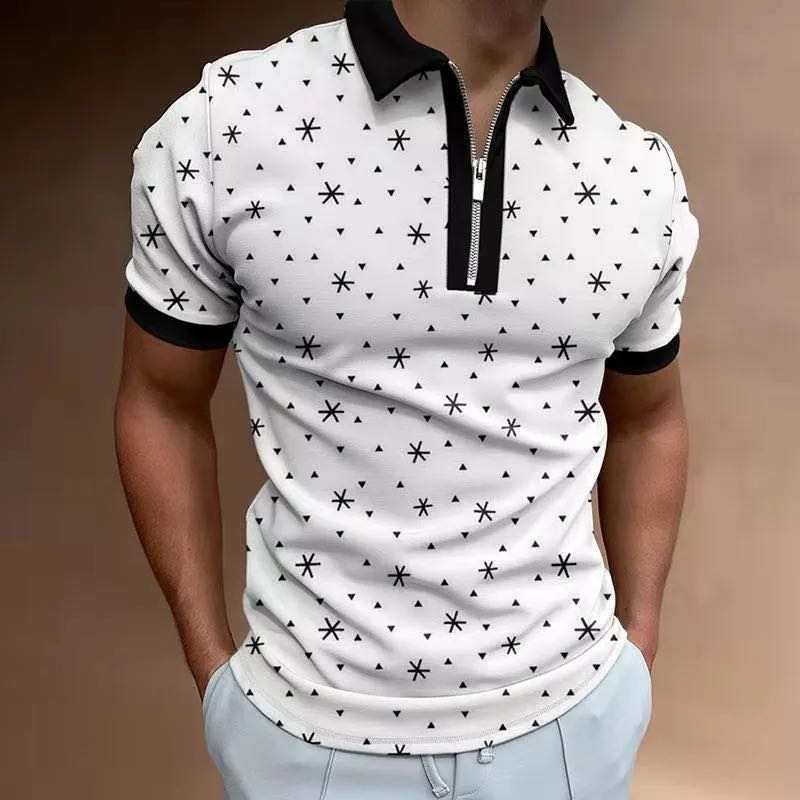 Camiseta Polo de Manga Corta con Cierre y Estampado 3D Informal para Hombre, Nueva Colección de Primavera para Exportación
