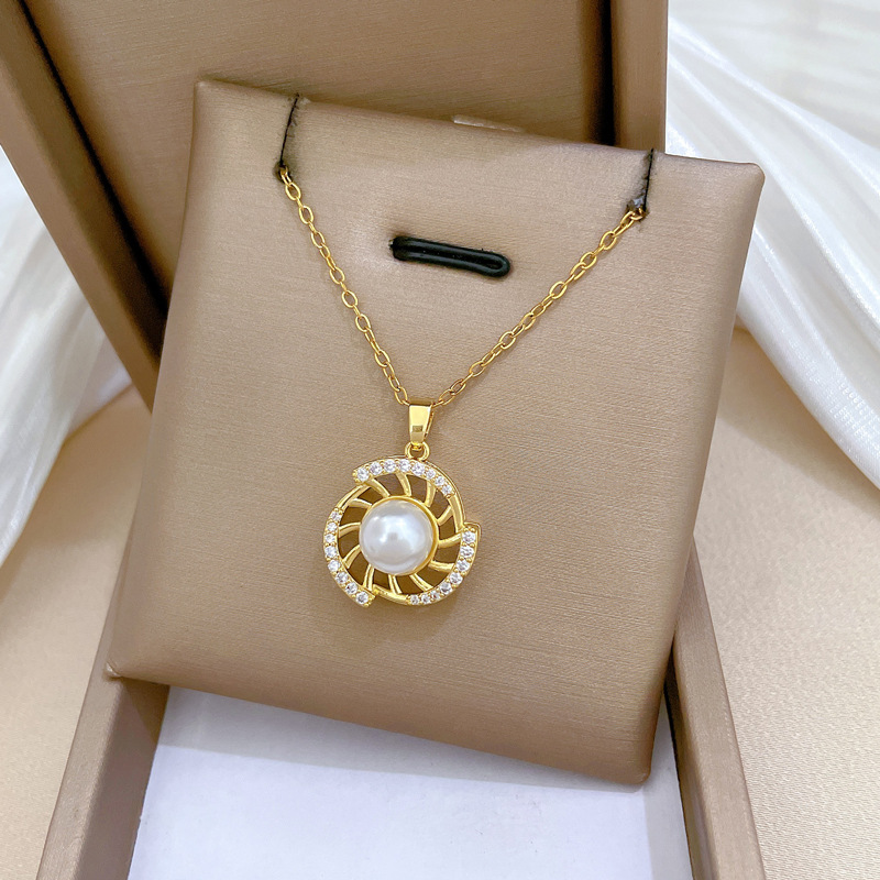 Necklace Earrings Set Light Luxury Rotating Pearl Full Diamond Personality Temperament Banquet Earrings Item Group_voghion.com