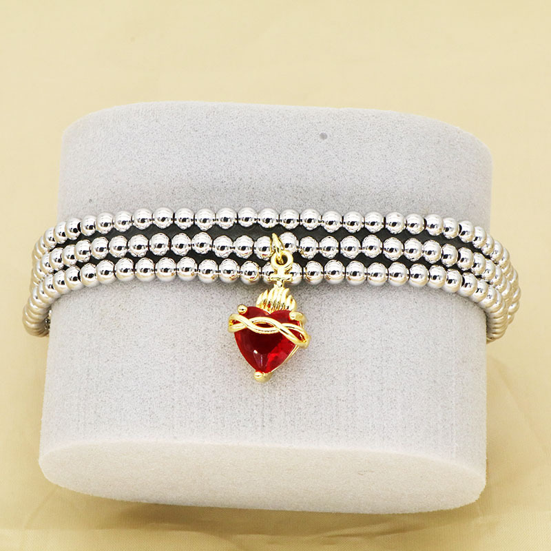 Bracelets Classification rope, Copper Chain Material Simple Style Heart Shape Zircon Rope Copper Beaded Bracelets Wholesale