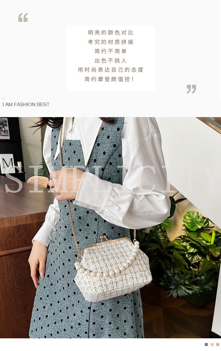 Cross-border texture checkered small bag for women's autumn 2024 new trendy and fashionable knitted chain crossbody bag, shell bag details Picture