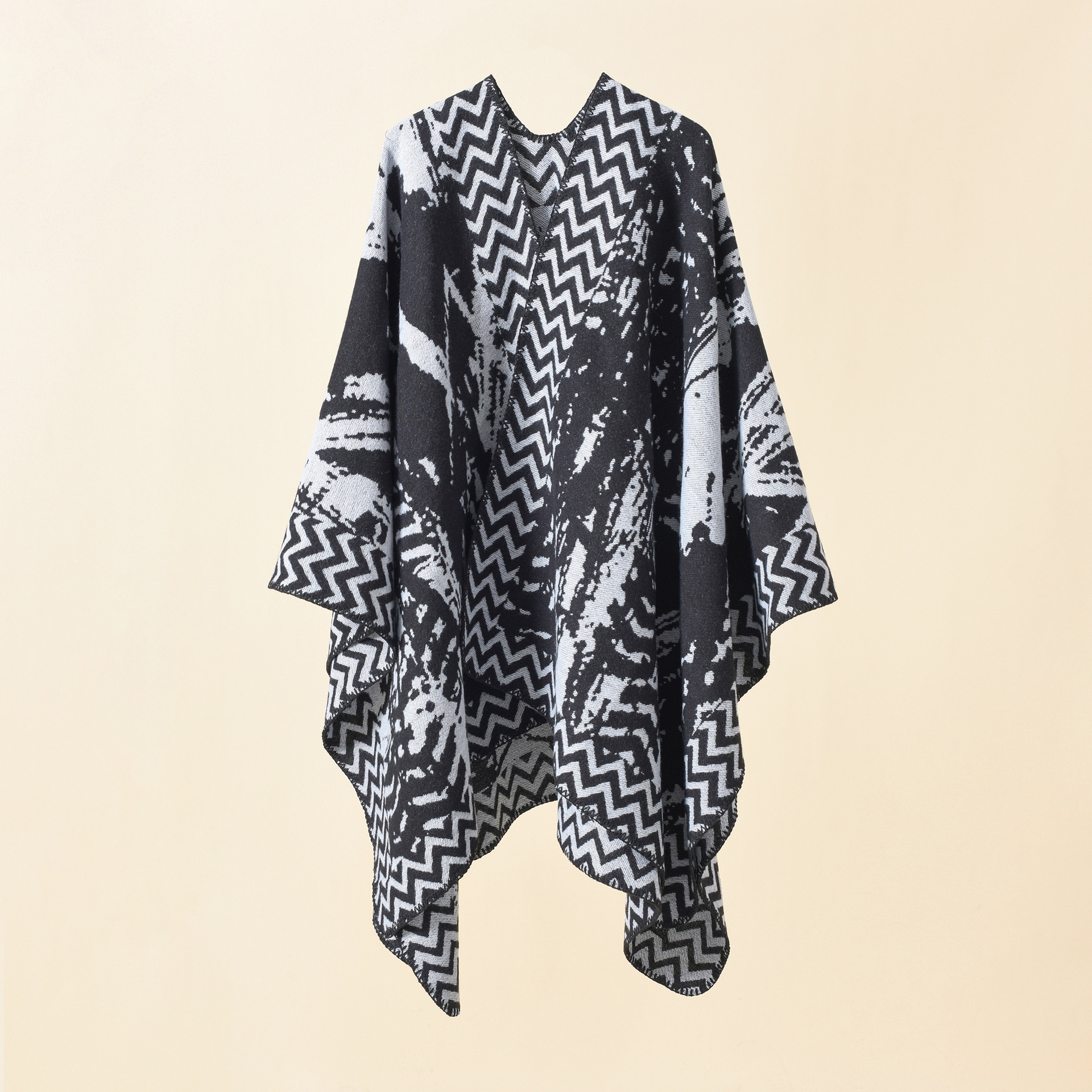 Otoño e invierno nuevo color teñido a juego patrón de espiga negro moda de mujer moda cálido chal europeo y americano